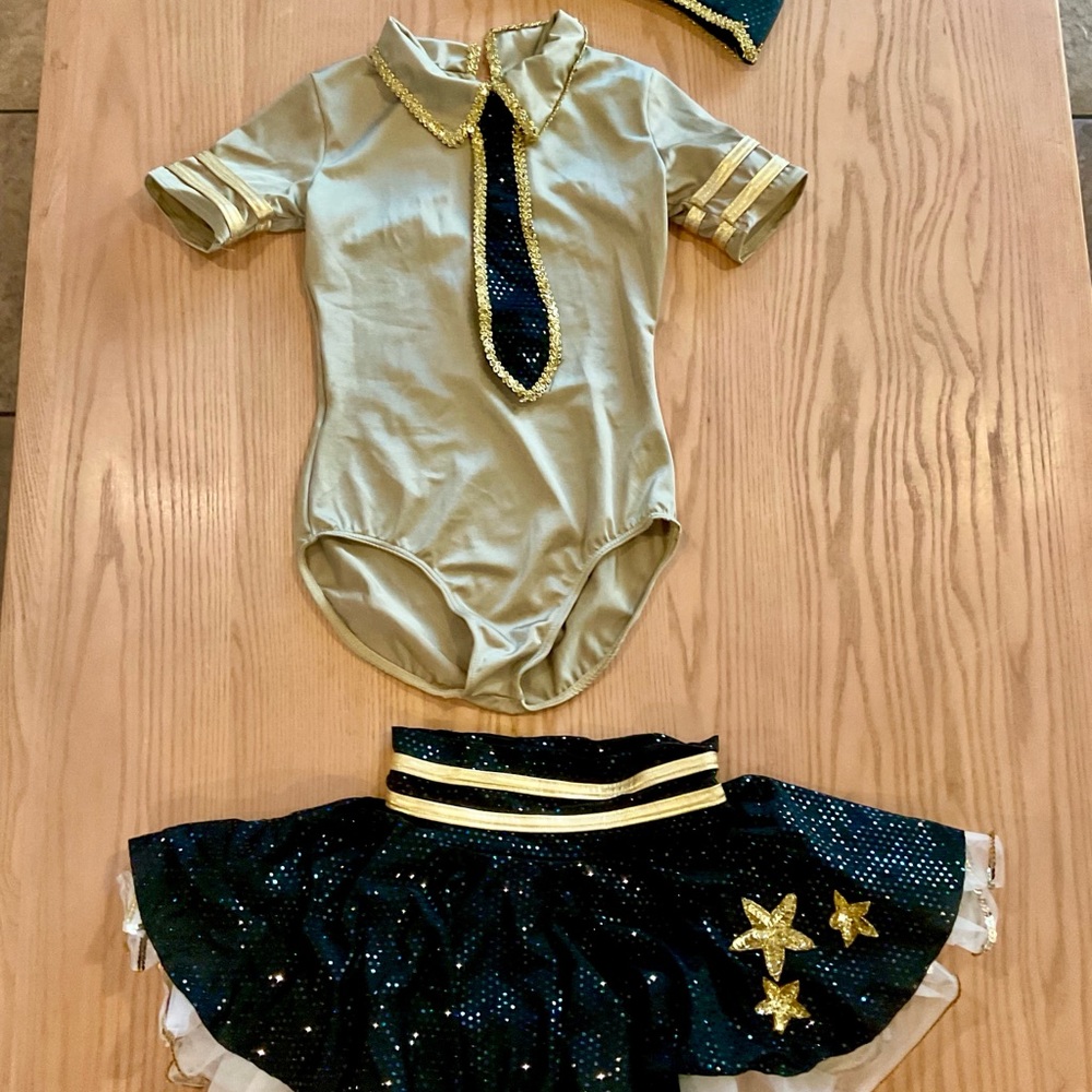Girls Navy Blue and Gold Star Dance Costume with Tulle Skirt - Picture 2 of 2